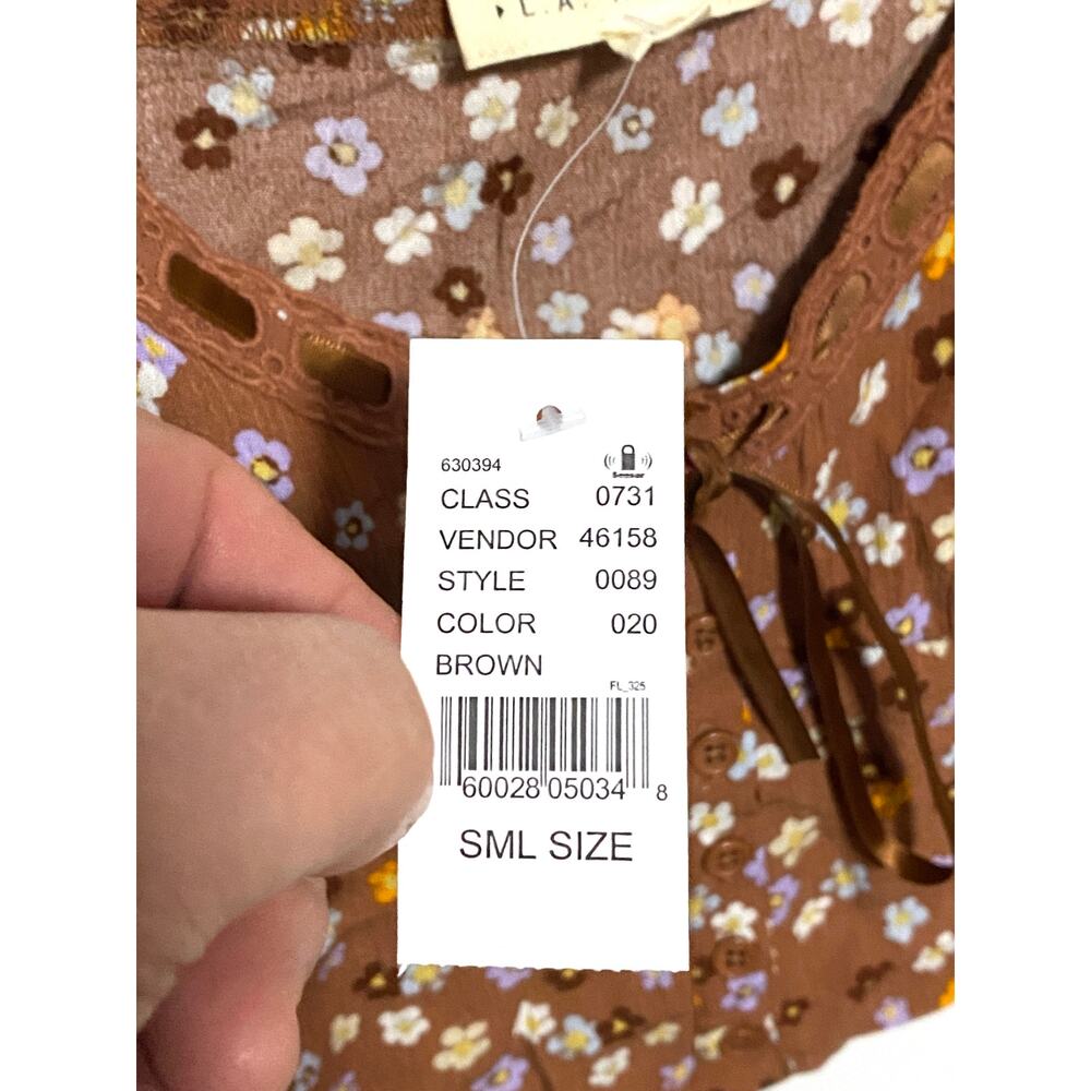 LA Hearts Brown Floral Coquette Crop Top S Lace Bow Milkmaid Cottage Boho NWT - Picture 6 of 9